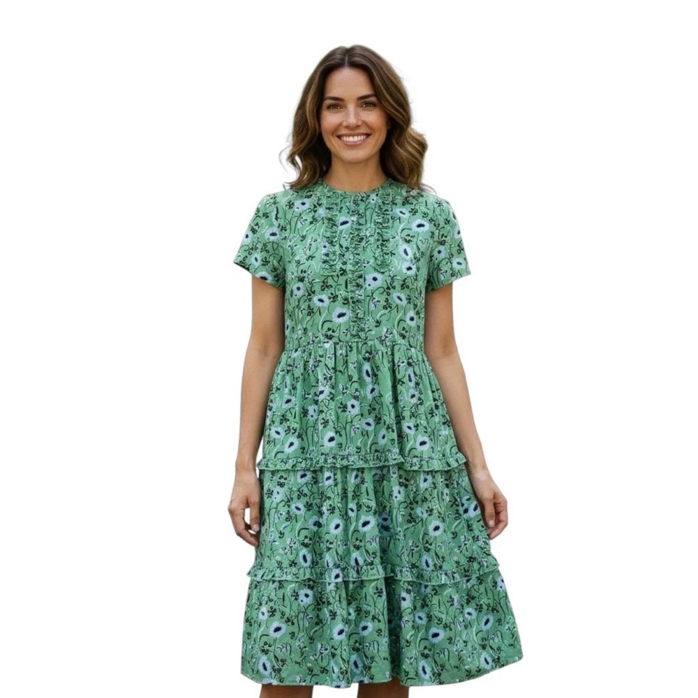 eShakti‎ Floral Cottagecore Ruffled Fit Flare Dress Sz 8 Preppy Coquette Garden